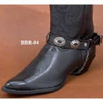 AU-BBR-04 Boot Strap Black Leather with Oval Conchos