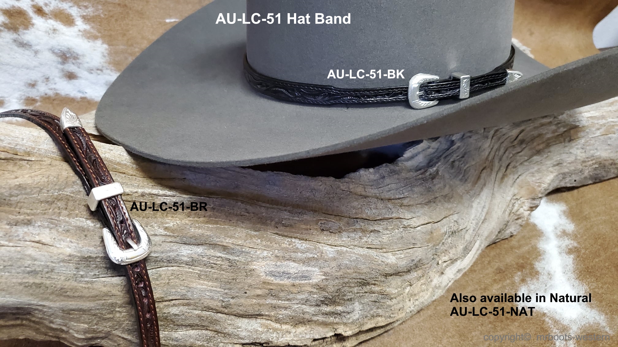 AU-LC-51 Hat Band Hand Carved Leather
