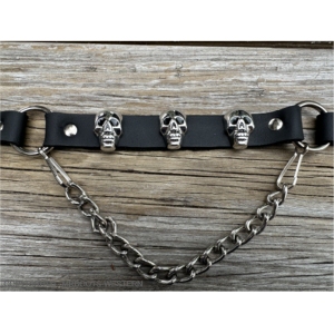 ML-BS17-SK1 Boot Strap Black Leather with Skull Conchos