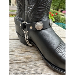 ML-BS17-UB Boot Strap Black Leather with Buffalo Conchos