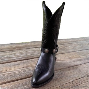 ML-BS17-UB Boot Strap Black Leather with Buffalo Conchos