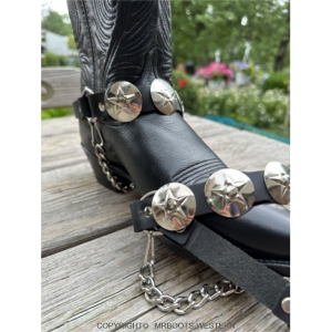ML-BS17-ST Boot Strap Black Leather with Star Conchos