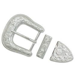 BS-1881-02 Buckle Set - Silver Plated Floral - 1-1/2 inch