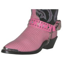 ALM-404-RS-PINK Boot Strap Pink Leather with Rhinestones & Nail Heads