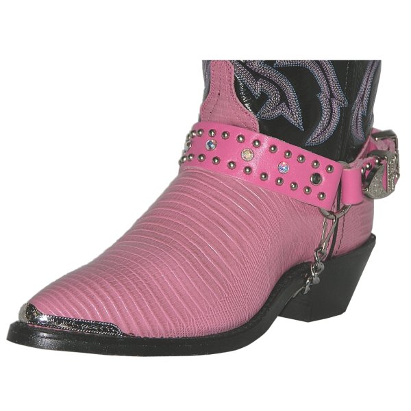 ALM-404-RS-PINK Boot Strap Pink Leather with Rhinestones & Nail Heads