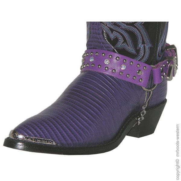 ALM-404-RS-PURPLE Boot Strap Purple Leather with Rhinestones & Nail Heads