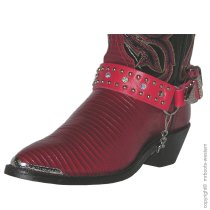 ALM-404-RS-RED Boot Strap Red Leather with Rhinestones & Nail Heads