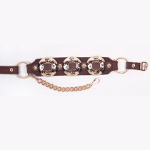 ALM-405-BR-GDV Boot Strap Brown Leather Gold Embossed Conchos