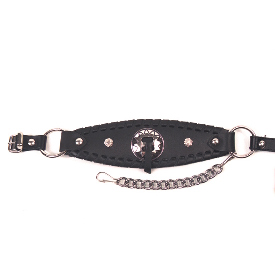 ALM-415-BL-NDV Boot Strap Black Leather Nickel Plated Concho