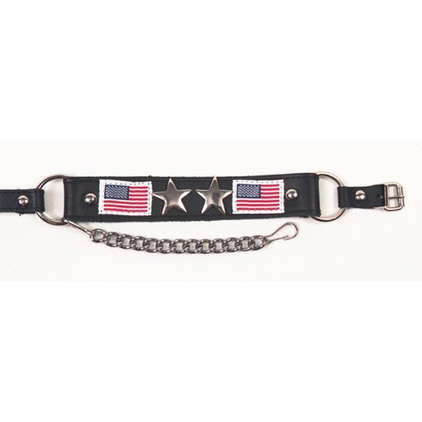 ALM-432-BL-F Boot Strap Black Leather w/American Flags & Stars