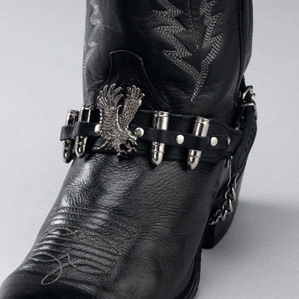 ALM-521-E Boot Strap Black Leather with eagle & bullets