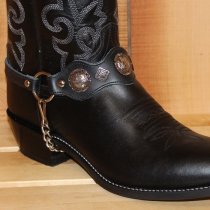 ALM-559-BL Boot Strap Black Leather, Black and Nickle Conchos