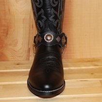 ALM-559-BL Boot Strap Black Leather, Black and Nickle Conchos