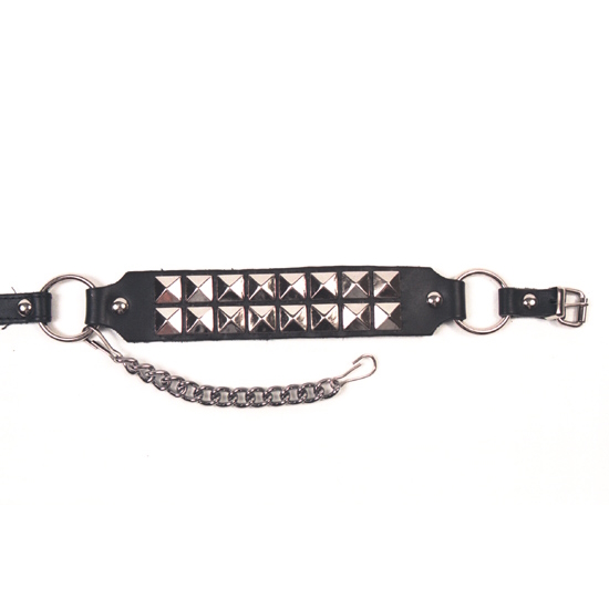 ALM-732 Boot Strap Black Leather with Nickle Pyramid Conchos