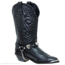 ALM-900-ST-BLK Boot Strap Black Scalloped Leather Nickel Hearts and Nail Heads