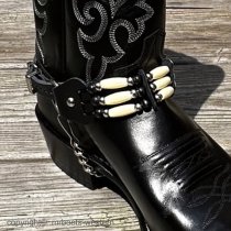 ALM-M800-BLK Boot Strap Black Leather and Bone Beads