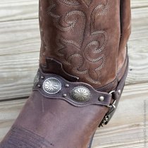 ALM-MM680-AG Boot Strap Scalloped Brown Leather and Conchos