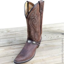 ALM-MM680-AG Boot Strap Scalloped Brown Leather and Conchos