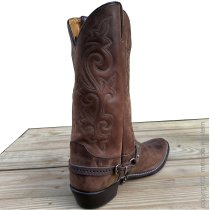 ALM-MM680-AG Boot Strap Scalloped Brown Leather and Conchos