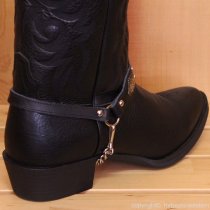 ALM-MM680-NDV Boot Strap Scalloped Black Leather and Conchos