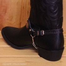 ALM-MM680-NDV Boot Strap Scalloped Black Leather and Conchos