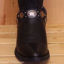 ALM-MM680-NDV Boot Strap Scalloped Black Leather and Conchos