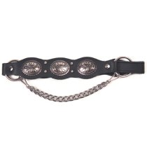 ALM-MM680-NDV Boot Strap Scalloped Black Leather and Conchos