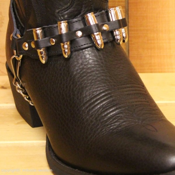 ALM-SILVER-BULLET Boot Strap Black Leather with Nickel Bullets