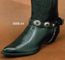 AU-BBR-04-BK Boot Straps Black Leather with Oval Conchos