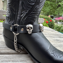 ML-BS17-SK1 Boot Strap Black Leather with Skull Conchos