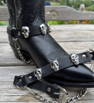 ML-BS17-SK1 Boot Strap Black Leather with Skull Conchos