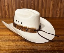 AU-FHB-02 Feather Hat Band Natural Brown with Turquoise Center