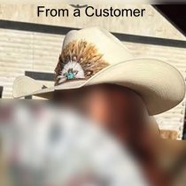 AU-FHB-02 Feather Hat Band Natural Brown with Turquoise Center