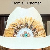 AU-FHB-02 Feather Hat Band Natural Brown with Turquoise Center