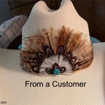 AU-FHB-02 Feather Hat Band Natural Brown with Turquoise Center