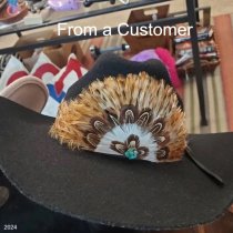 AU-FHB-02 Feather Hat Band Natural Brown with Turquoise Center