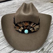 AU-FHB-03 Feather Hat Band Black & Natural Brown with Turquoise