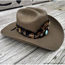 AU-FHB-03 Feather Hat Band Black & Natural Brown with Turquoise