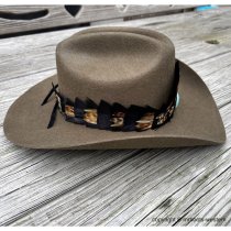 AU-FHB-03 Feather Hat Band Black & Natural Brown with Turquoise