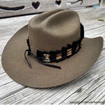 AU-FHB-03 Feather Hat Band Black & Natural Brown with Turquoise