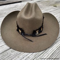 AU-FHB-03 Feather Hat Band Black & Natural Brown with Turquoise