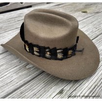 AU-FHB-03 Feather Hat Band Black & Natural Brown with Turquoise