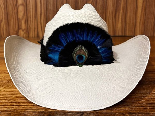 AU-FHB-06 Feather Hat Band Black & Blue with Peacock