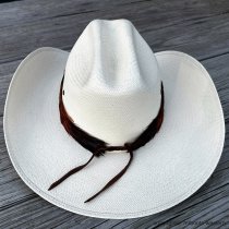 AU-FHB-07 Feather Hat Band Rust/Natural Brown w/ Turquoise Stone