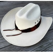 AU-FHB-07 Feather Hat Band Rust/Natural Brown w/ Turquoise Stone