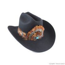 AU-FHB-08 Feather Hat Band Natural Brown with Turquoise Center