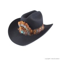 AU-FHB-08 Feather Hat Band Natural Brown with Turquoise Center