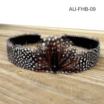 AU-FHB-09 Feather Hat Band with Black Stone Low Crown