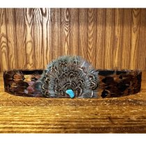 AU-FHB-10 Feather Hat Band with Turquoise Stone Low Crown