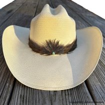 AU-FHB-11 Feather Hat Band with Light Green Stone Low Crown